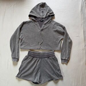 Mono B Gray Hoodie and Shorts Set Fuzzy Size Small